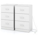 Set of 2 Nightstand with Charging Station End Table with 3 Storage Drawers Bedside Table for Bedroom