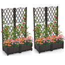 Set of 2 PE Rattan Raised Garden Bed with Trellis Planter Box for Climbing Plants-Rustic Brown