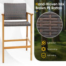 Set of 2 PE Wicker Patio Bar Chairs with Acacia Wood Armrests-Set of 2