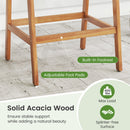 Set of 2 Patio Acacia Wood Counter Height Bar Stools with Cushions and PE Wicker Backrests Footrests-Gray