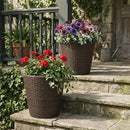 Rattan Planters Set of 2 with Drainage Holes and Saucers