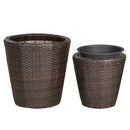 Rattan Planters Set of 2 with Drainage Holes and Saucers