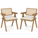 Set of 2 Rattan Accent Chairs with Padded Cushion and Rubber Wood Frame
