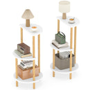 Set of 2 Round Side Table Compact with 3-Tier Shelves and Bamboo Construction-White