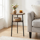 Round Side Table Set with Storage Shelf - Rustic Brown