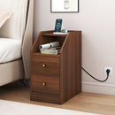 Set of 2 Side End Tables with Charging Station Sofa Couch Tables with Shelf Drawers