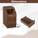 Set of 2 Side End Tables with Charging Station Sofa Couch Tables with Shelf Drawers