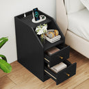 Set of 2 Side End Tables with Charging Station Sofa Couch Tables with Shelf Drawers