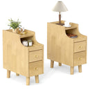 Set of 2 Solid Wood Night Side Table with Pull-out Tray and 2 Storage Drawers