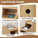 Set of 2 Solid Wood Night Side Table with Pull-out Tray and 2 Storage Drawers