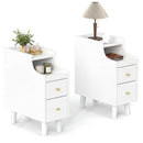 Set of 2 Solid Wood Night Side Table with Pull-out Tray and 2 Storage Drawers