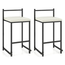 Set of 2 Stackable Counter Height Bar Stools PU Leather Upholstered with Footrest-Black