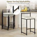 Set of 2 Stackable Counter Height Bar Stools PU Leather Upholstered with Footrest-Black