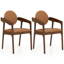 Set of 2 Wooden Dining Chair PU Leather Upholstered Armchairs-Brown