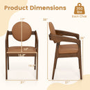 Set of 2 Wooden Dining Chair PU Leather Upholstered Armchairs-Brown