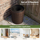 Plastic Rattan Planters Set of 3 with Drainage and Saucers