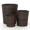 Plastic Rattan Planters Set of 3 with Drainage and Saucers