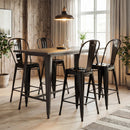 Set of 4 Metal Bar Stools with Backrests and Footrests