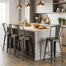 Set of 4 Metal Bar Stools with Backrests and Footrests