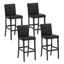 Set of 4 PVC Dining Leather Bar Stools with Solid Wood Legs