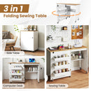 Folding Sewing Table with Charging Station and Casters
