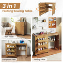 Folding Sewing Table with Charging Station and Casters