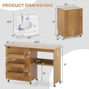 Folding Sewing Table with Charging Station and Casters