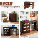 Folding Sewing Table with Charging Station and Casters