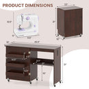 Folding Sewing Table with Charging Station and Casters