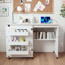 Folding Sewing Table with Charging Station and Casters