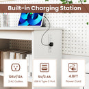 Folding Sewing Table with Charging Station and Casters
