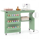 Folding Sewing Table with Charging Station and Casters