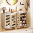 Shoe Cabinet with Louvered Doors and Removable Shelves