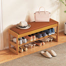 Shoe Rack Bench with Storage 2-Tier Rubberwood Entryway Bench with Flip-Open Storage