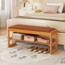 Shoe Rack Bench with Storage 2-Tier Rubberwood Entryway Bench with Flip-Open Storage