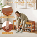 Shoe Rack Bench with Storage 2-Tier Rubberwood Entryway Bench with Flip-Open Storage