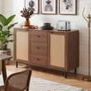 Sideboard Buffet Cabinet with Rattan Doors and 3 Drawers