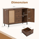 Sideboard Buffet Cabinet with Rattan Doors and 3 Drawers