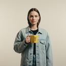 Sippin' Hexagon Mug and Saucer Set in Peach, Black Dot, and Honey | Gift for Her