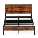 Slatted Full Bed Frame with LED Lights and Storage Headboard No Box Spring Needed-Full Size