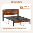 Slatted Full Bed Frame with LED Lights and Storage Headboard No Box Spring Needed-Full Size
