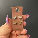 Social Butterfly Silver and Gold Rhinestone Stud Earrings Set | 2 Pairs on a Gift Tag