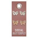Social Butterfly Silver and Gold Rhinestone Stud Earrings Set | 2 Pairs on a Gift Tag