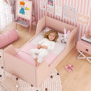 Soft Velvet Fabric Toddler Bed Frame with Safety Rails