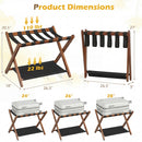Solid Rubberwood Folding Luggage Rack with Nylon Shelves