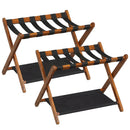 Solid Rubberwood Folding Luggage Rack with Nylon Shelves Set of 2