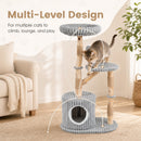 Solid Wood Cat Tree 41" with Real Branches & Cozy Bed