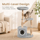 Solid Wood Cat Tree 41" with Real Branches & Cozy Bed