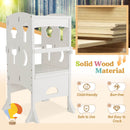 Folding Wooden Step Stool with Lockable Safety Rail for Toddler 3+-White