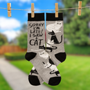 Sorry I'm Late I Saw A Cat Woven Socks | Black & White Cats Designs Novelty Socks